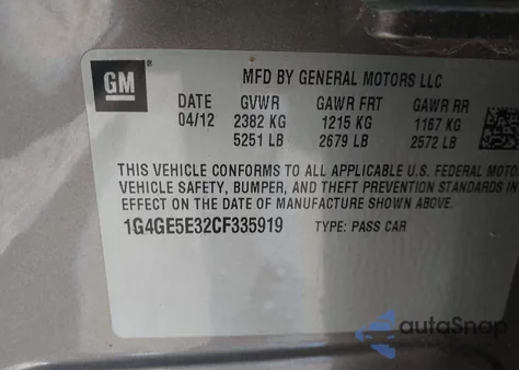 2012 Buick Lacrosse Premium 1 Group из США, поврежденный, VIN 1G4GE5E32CF335919